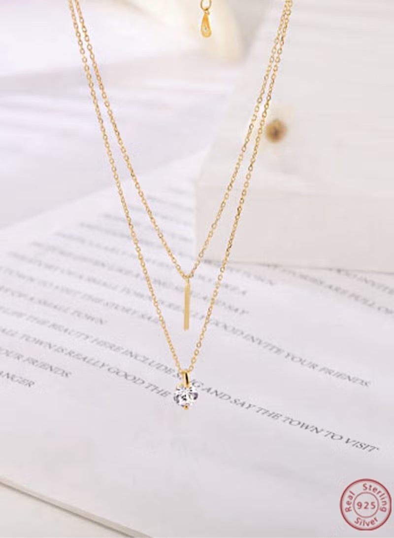 A full-body 925 silver double-layer two-layer chain with a word and round zircon pendant necklace gift box, fashionable and exquisite Valentine's Day Gift, temperament, versatile girl - Image 3